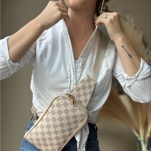 Checkered Beige Crossbody Bag
